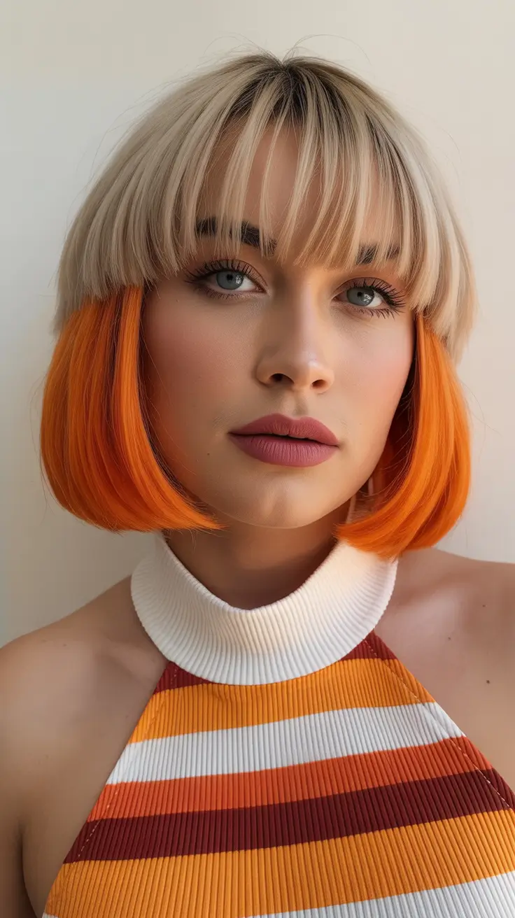 spring to summer season haircuts ideas 2026 Blunt Bob With Soft Peach Contrast Ends