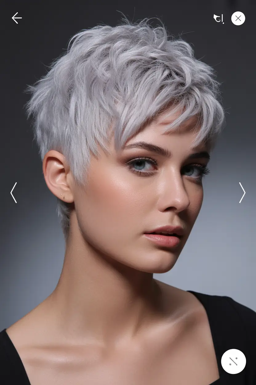 spring to summer season haircuts ideas 2026 Icy Feathered Pixie With Modern Edge