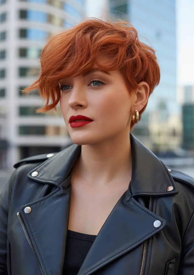 spring to summer season haircuts ideas 2026 Playful Copper Pixie With Side Sweep
