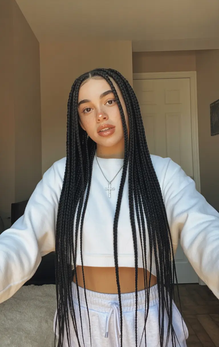 spring to summer season hairstyles ideas 2026 Long Classic Box Braids With Minimalist Style