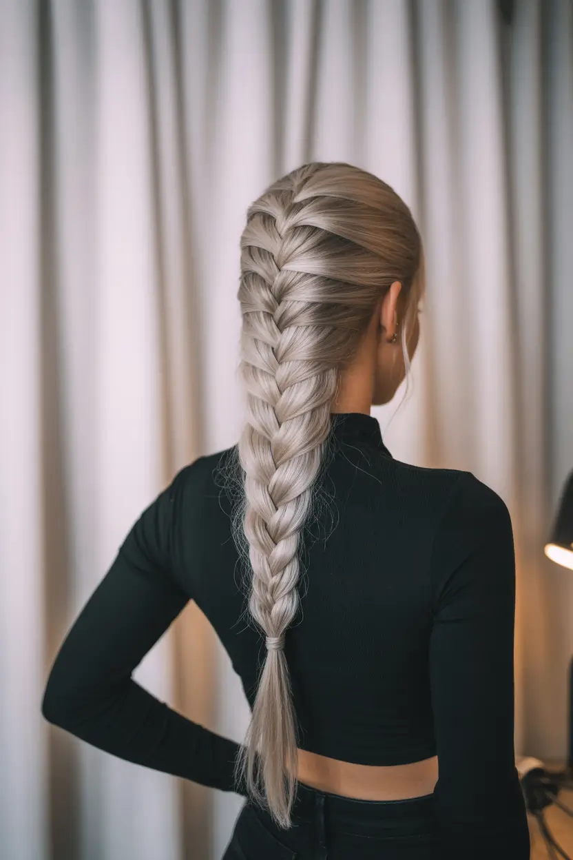 spring to summer season hairstyles ideas 2026 Elegant Long Dutch Braid With Sleek Finish