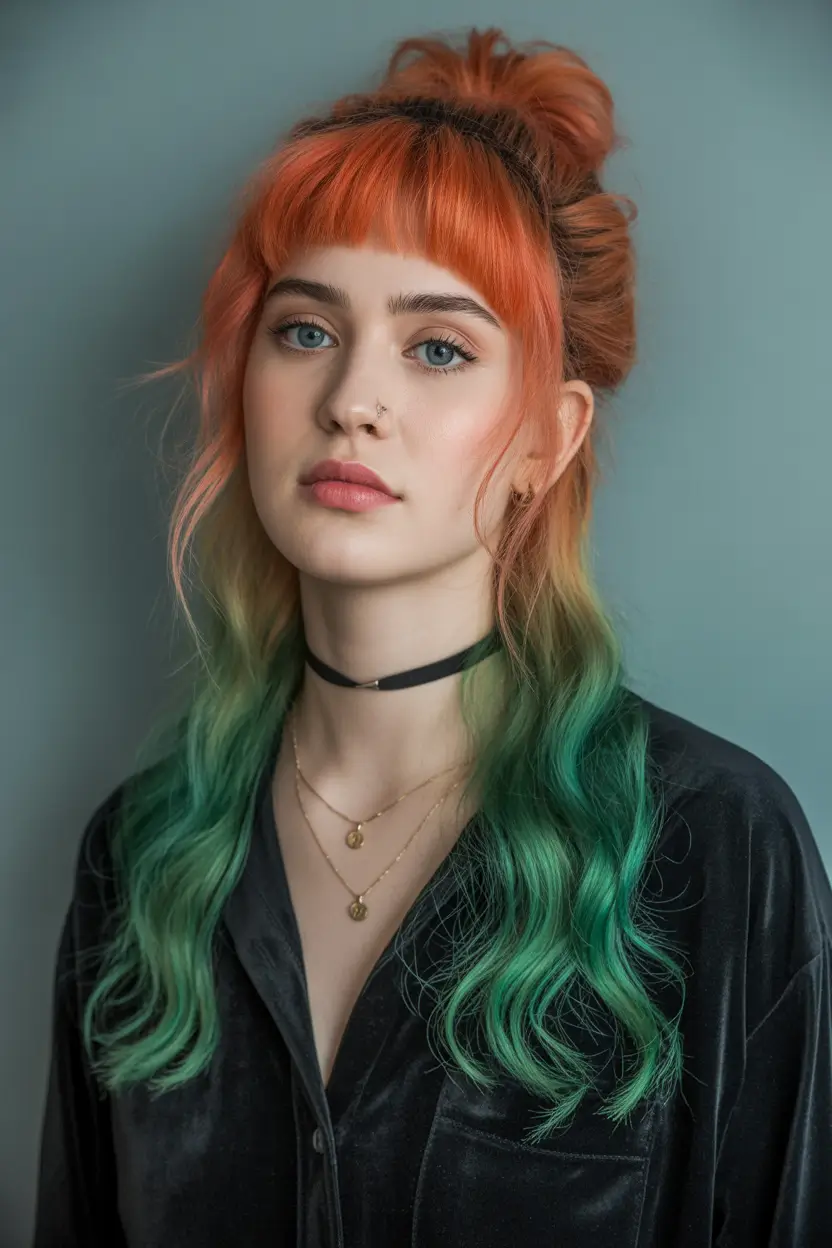 spring to summer season hairstyles ideas 2026 Sunset Melt Half-Up Style With Playful Color Contrast
