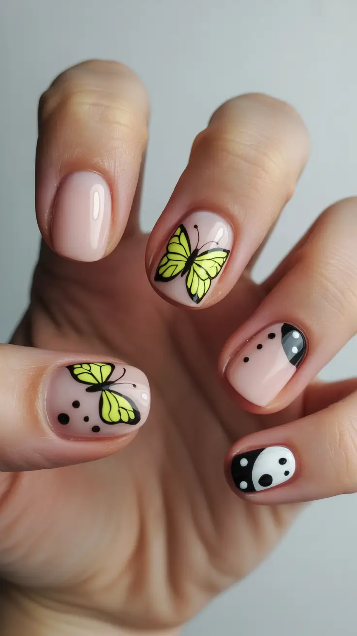 spring to summer season nail art ideas 2026 Minimal Butterfly Art On Short Natural Nails
