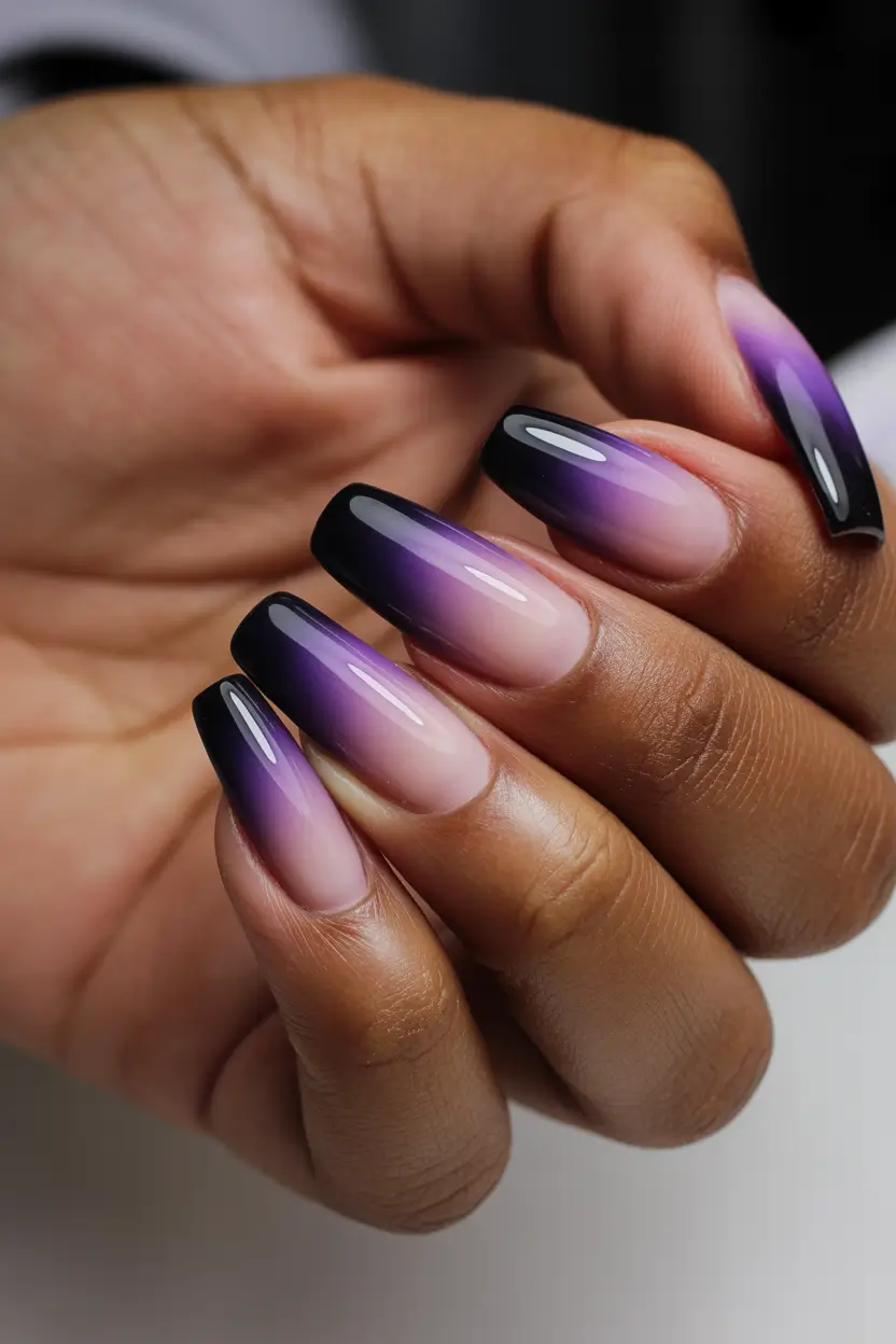 23 spring to summer season nails color ideas 2026 Deep Violet Ombre Nails With Smoky Gradient