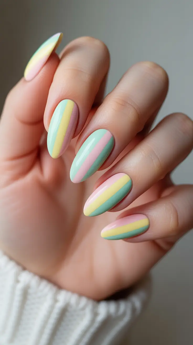 23 spring to summer season nails color ideas 2026 Soft Pastel Stripes That Feel Like Early Summer