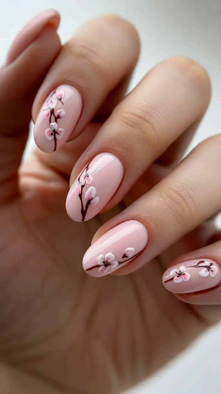 23 spring to summer season nails color ideas 2026 Delicate Cherry Blossom Nails for Romantic Spring Moments