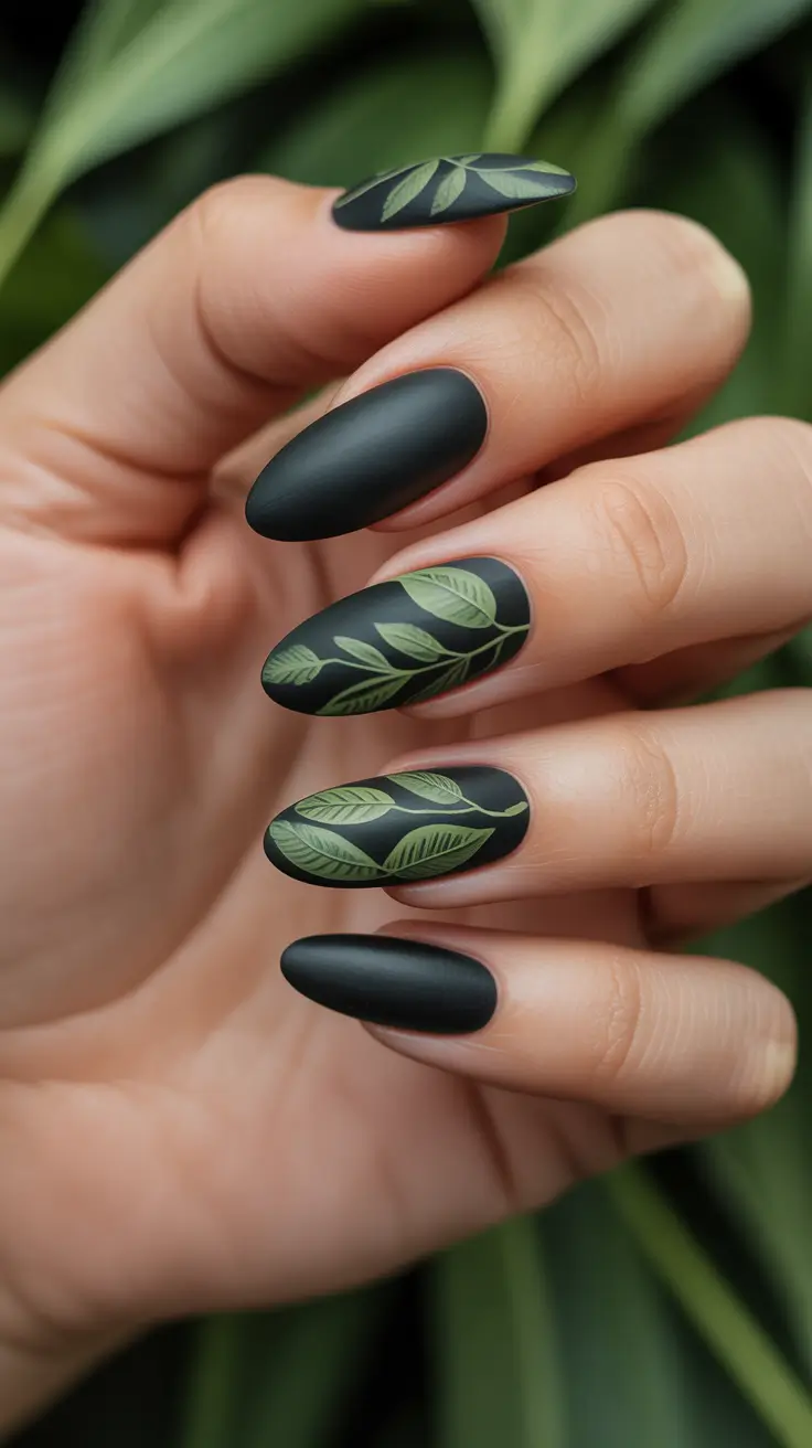 23 spring to summer season nails color ideas 2026 Matte Botanical Green Minimalism
