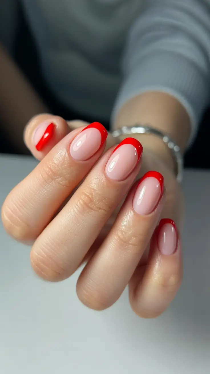 spring to summer season nails ideas 2026 Classic Red Micro French Nails