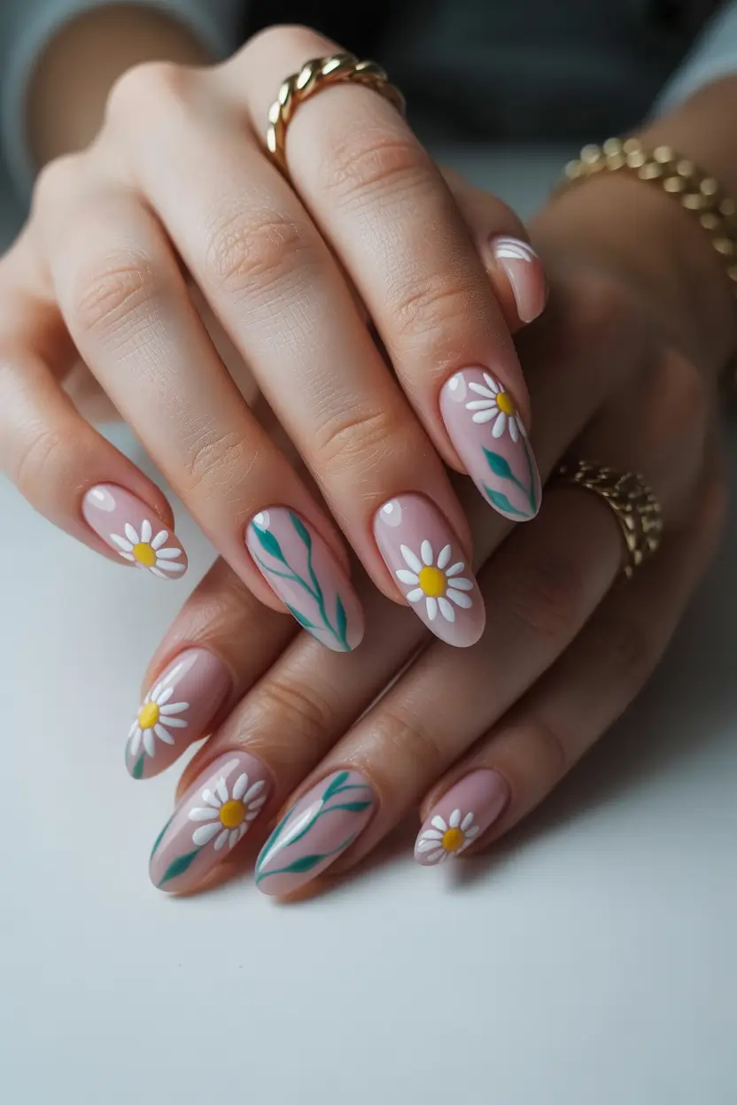 spring to summer season nails ideas 2026 Fresh Daisy Garden Nail Art