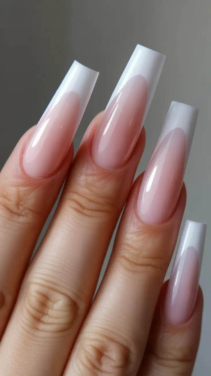 spring to summer season nails ideas 2026 Glossy Milky Ombre Coffin Nails