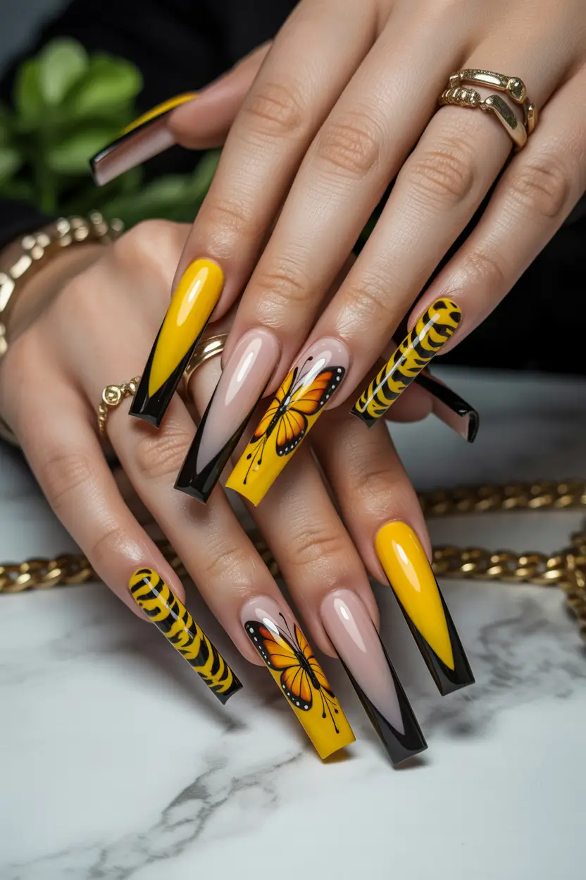 spring to summer season nails ideas 2026 Monarch Butterfly Statement Nails