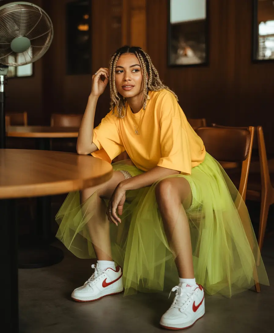 spring to summer season outfits ideas 2026 Playful Tulle Skirt With Bright Casual Energy