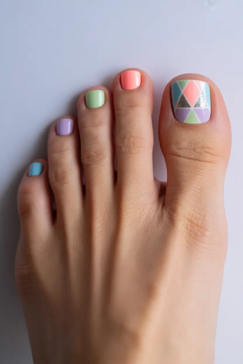 spring toe nail color Soft Pastel Geometry Pedicure That Feels Fresh And Playful