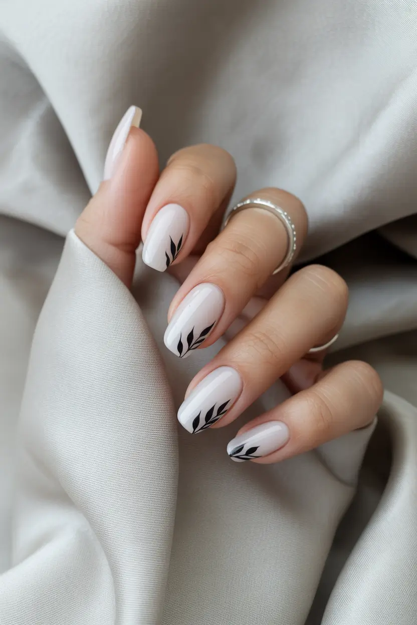 white spring nails Soft White Botanical Nail Art