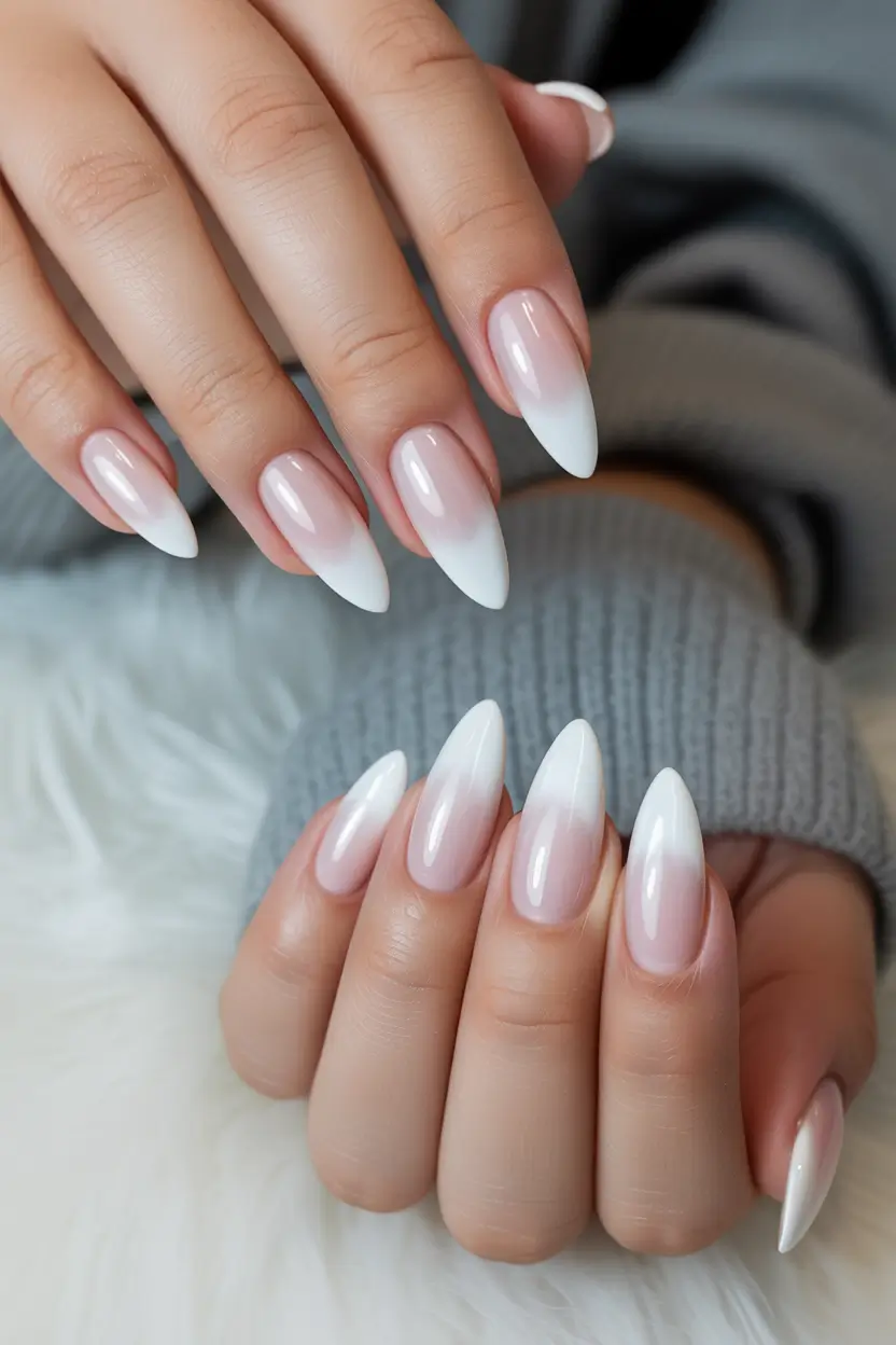 white spring nails Milky Ombre Almond Nails for Soft Spring Elegance