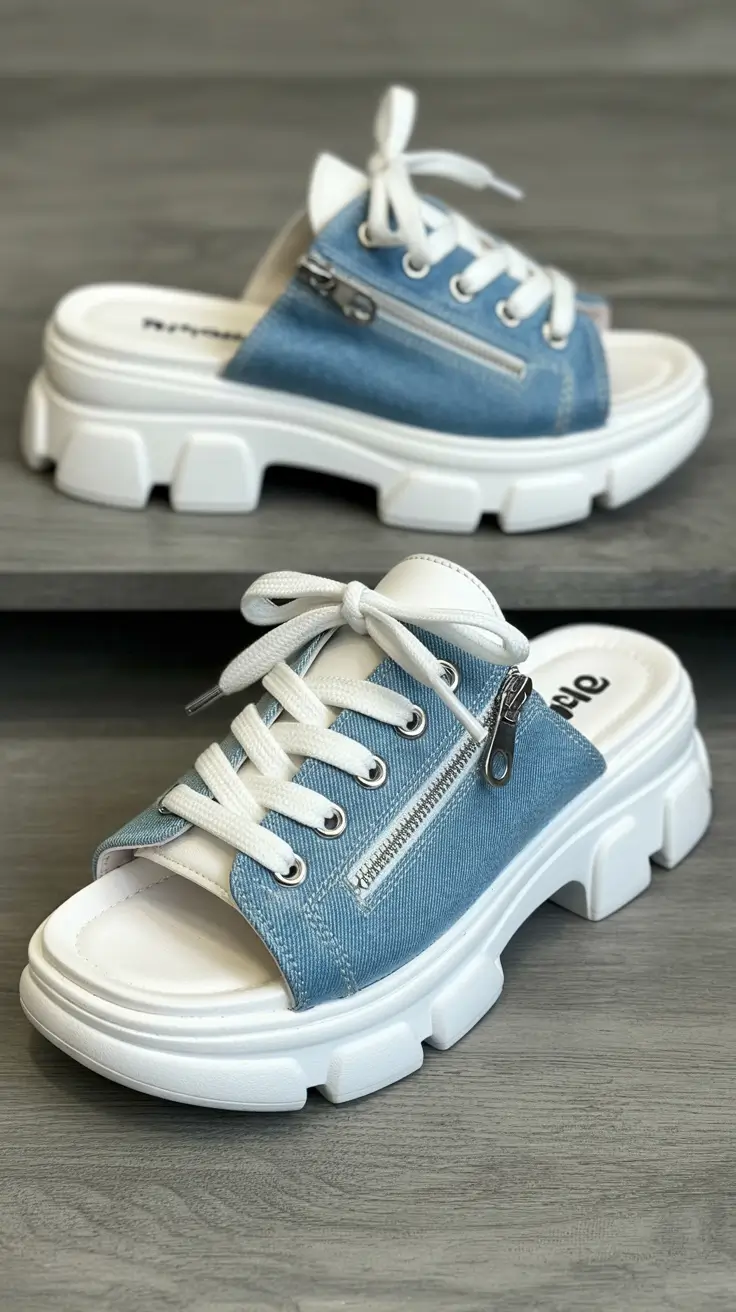 summer flip flops for women 2026 Denim Platform Slides That Blur The Line Between Shoes And Sneakers