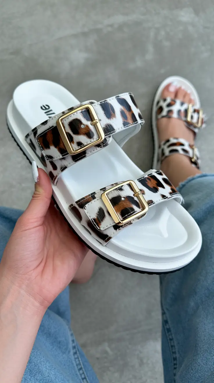 summer flip flops for women 2026 Leopard Buckle Slides That Make A Strong Statement