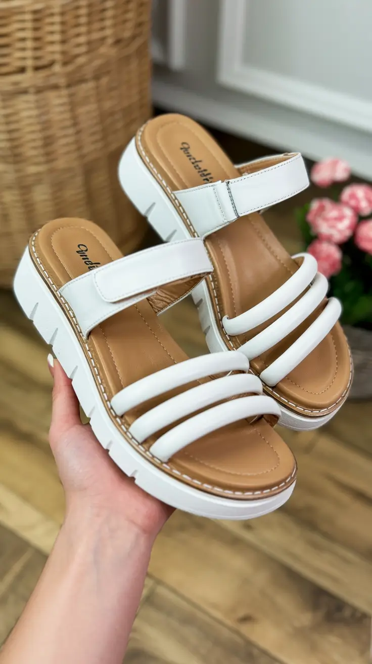 summer flip flops for women 2026 Structured White Multi Strap Slides That Feel Fresh And Clean