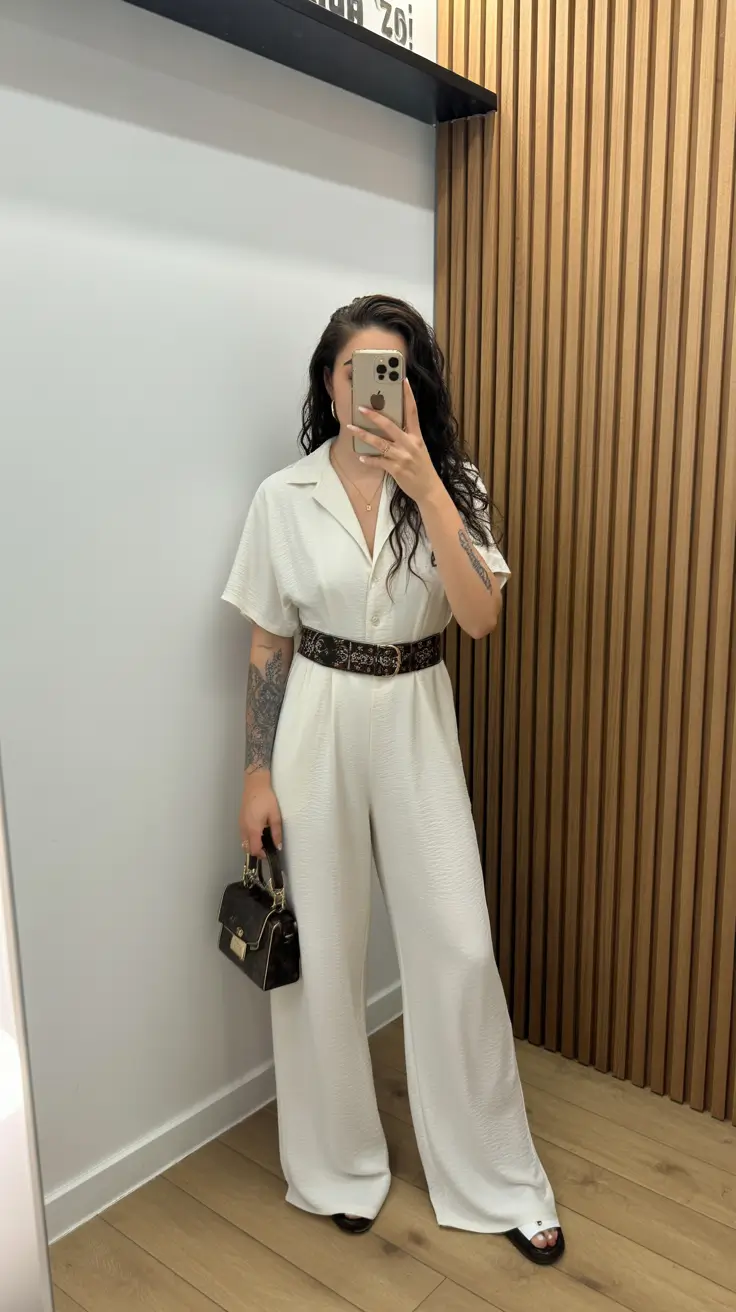 23 summer outfit for women over 40 2026 White Jumpsuit with Belt - Effortless One-and-Done Style