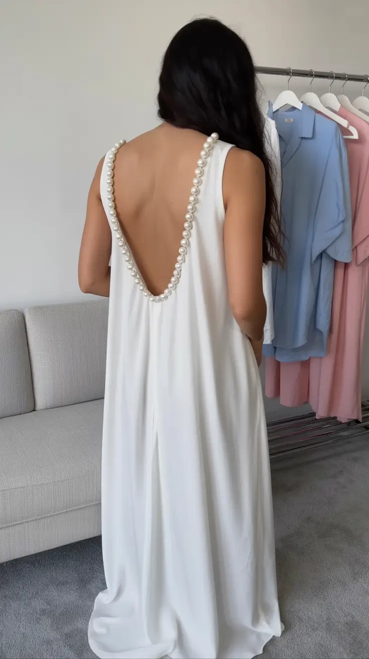23 summer outfit for women over 40 2026 Open-Back White Maxi Dress - Minimal with a Statement Twist