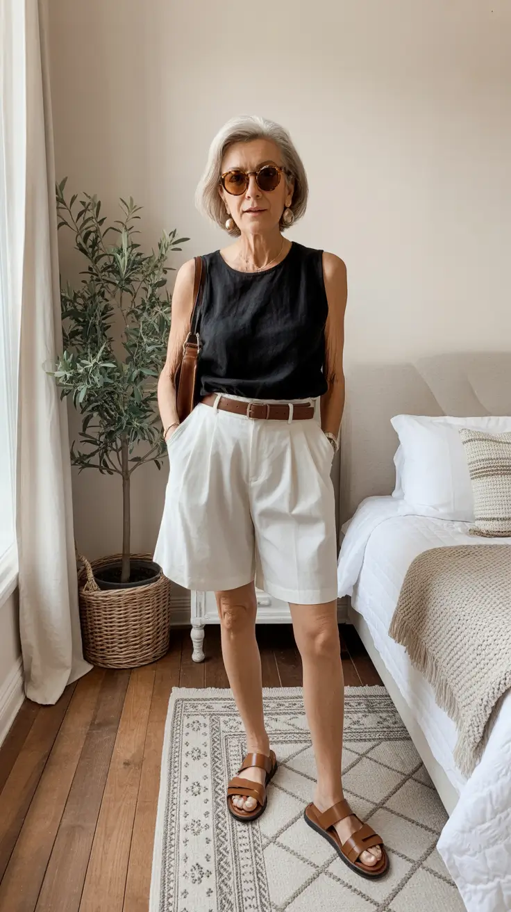 summer outfit for women over 60 2026 Minimal Black and White That Always Feels Effortlessly Cool