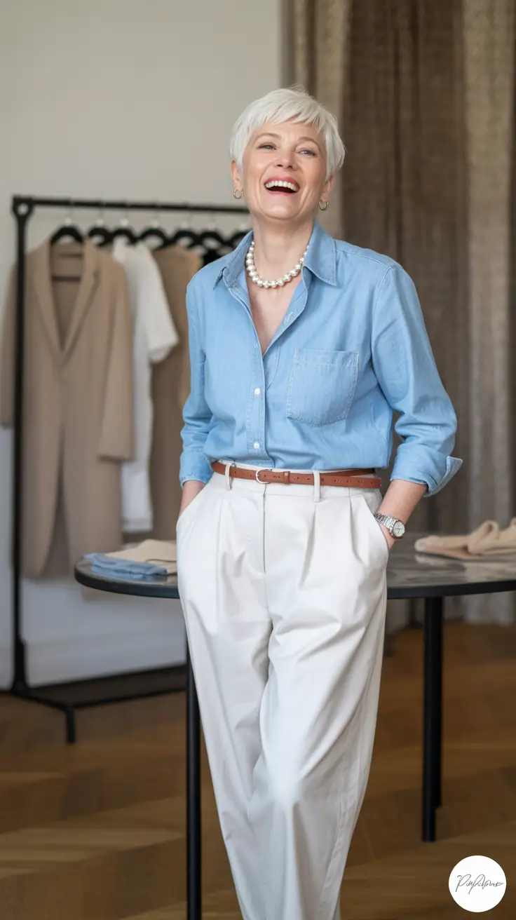 summer outfit for women over 60 2026 Light Denim and Soft Neutrals That Feel Like Everyday Luxury
