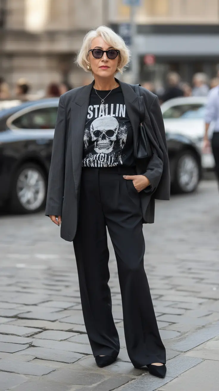 summer outfit for women over 60 2026 Modern Edge with Tailoring and Graphic Details