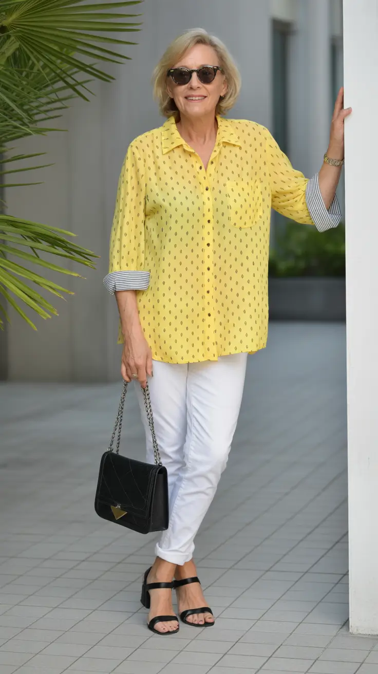 summer outfit for women over 60 2026 Sunlit Yellow and White Denim That Feels Instantly Uplifting