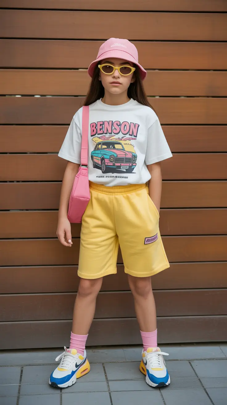 21 summer outfits for teens 2026 Color Pop Y2K Street Look with a Playful Edge