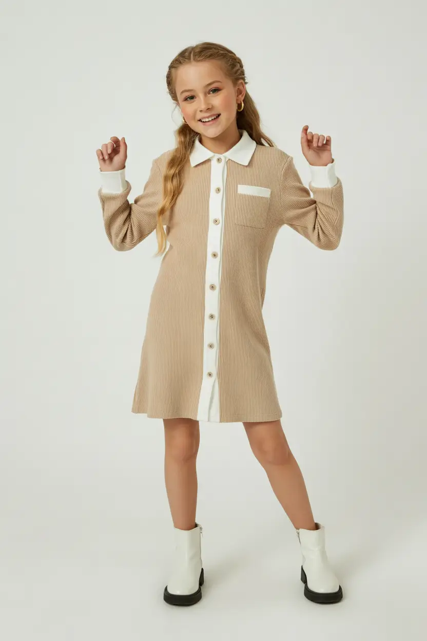 21 summer outfits for teens 2026 Neutral Button Dress with a Soft Modest Appeal