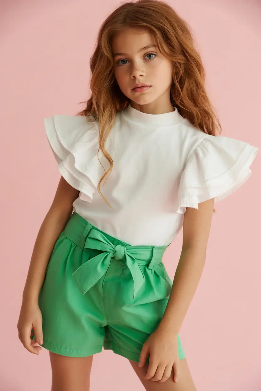 21 summer outfits for teens 2026 Fresh Green and White Combo with a Playful Paris Feel