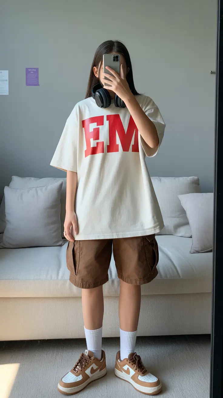 21 summer outfits for teens 2026 Oversized Graphic Tee with Y2K Casual Comfort