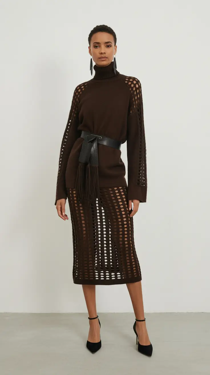 summer outfits with sandals for women 2026 Textured Brown layering with modern knit and elevated sandals