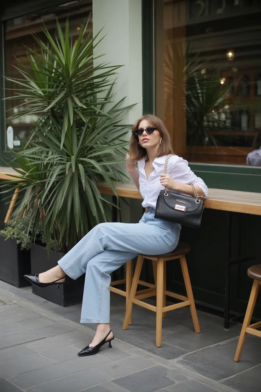 summer outfits with sandals for women 2026 Parisian-inspired casual with Baggy jeans and sleek sandals