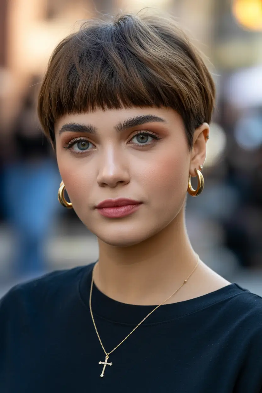summer short haircut ideas 2026 Soft Micro Bangs Pixie with a Parisian Edge