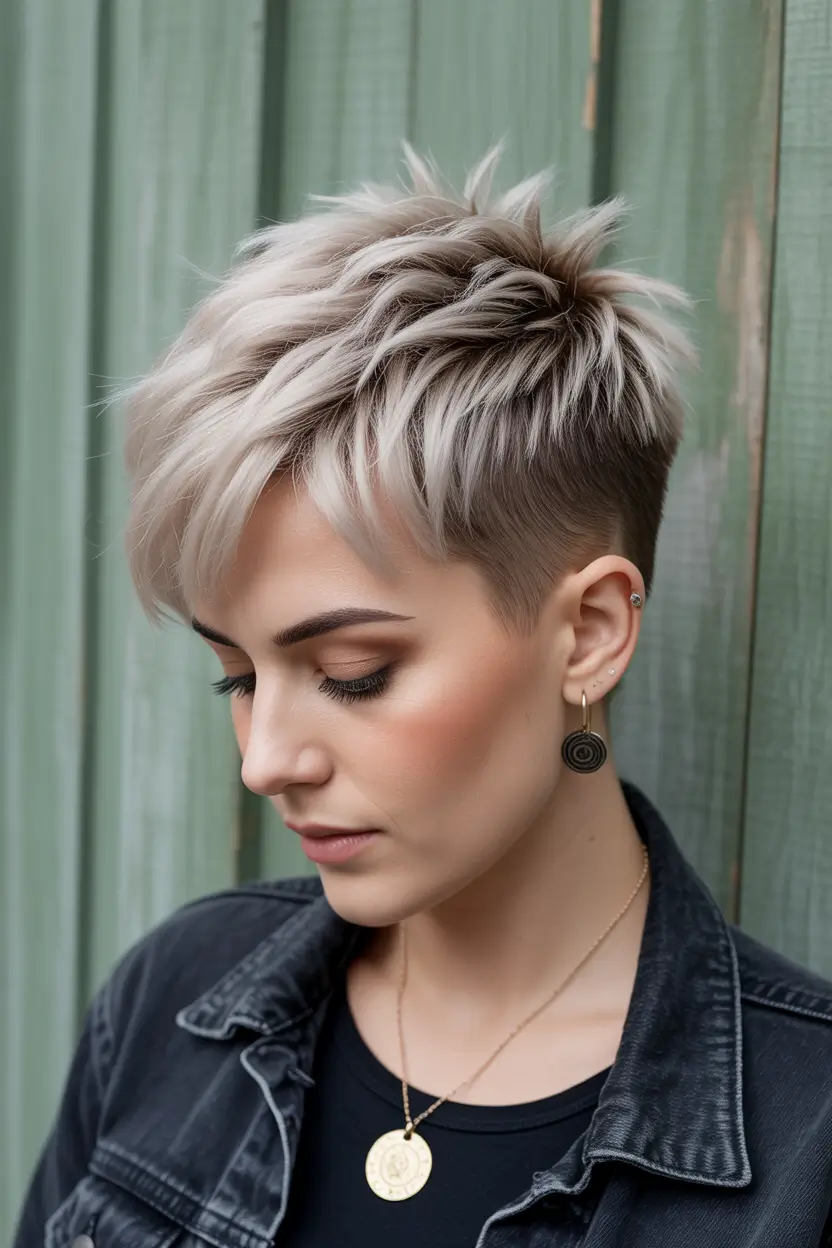 summer short haircut ideas 2026 Textured Platinum Undercut with Lifted Crown
