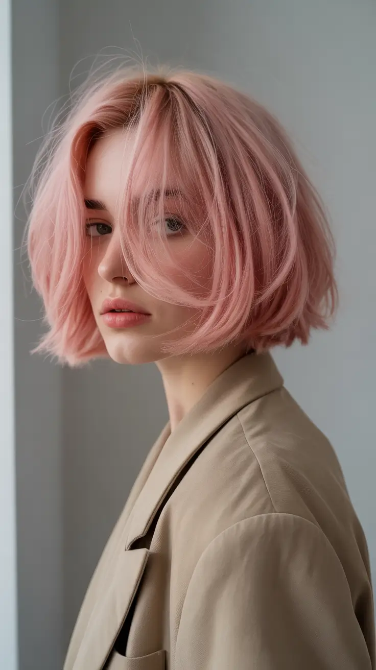 summer short haircut ideas 2026 Soft Pink Bob with Airy Movement
