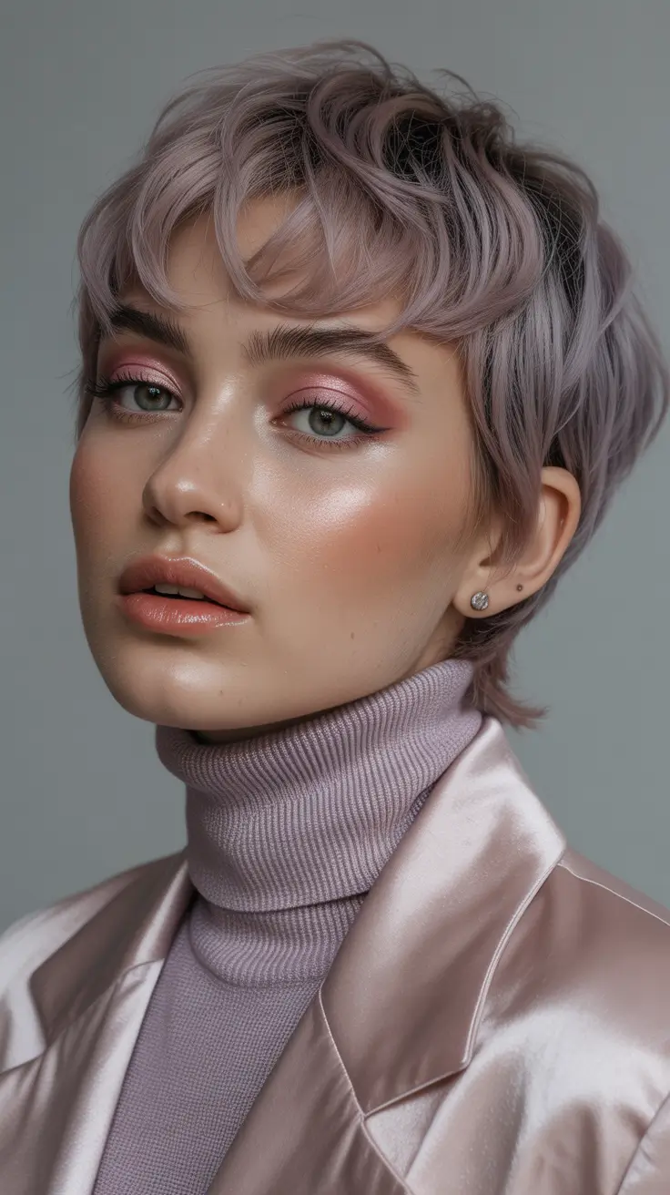 summer short haircut ideas 2026 Lavender Tinted Pixie with Soft Waves