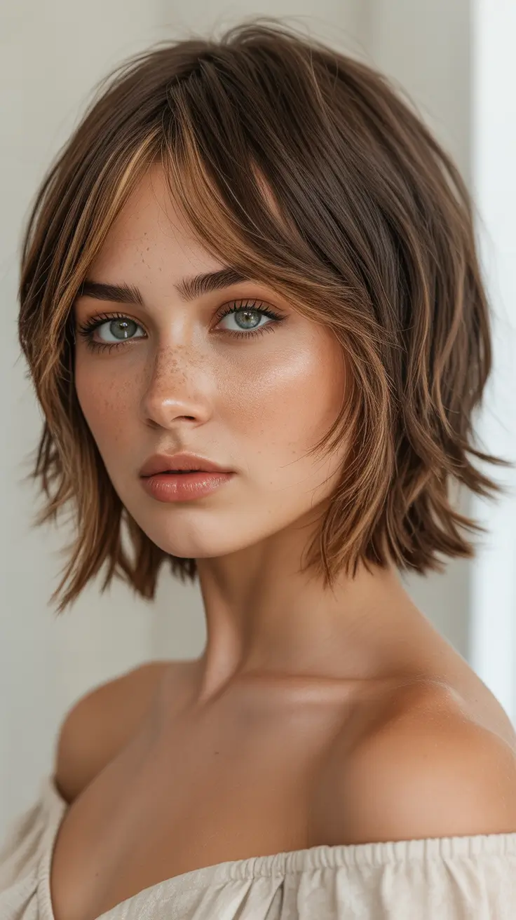 summer short haircut ideas 2026 Textured Short Bob with Natural Volume and Soft Layers