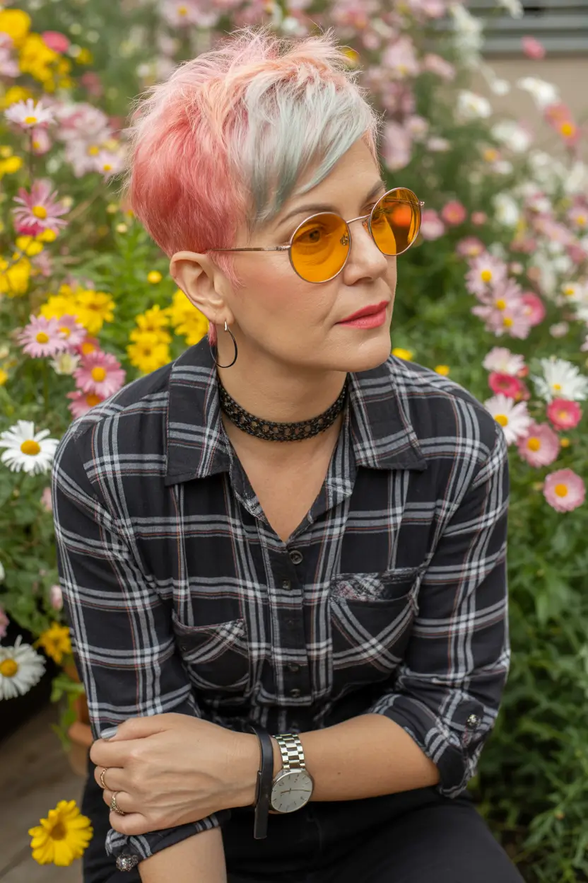 summer short haircut ideas 2026 Playful Two-Tone Pixie with Artistic Color Blend