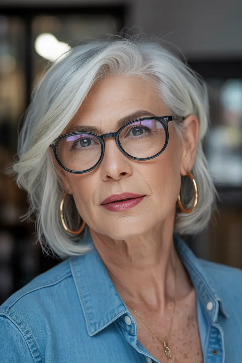 summer short haircut ideas 2026 Soft Silver Bob with Timeless Elegance