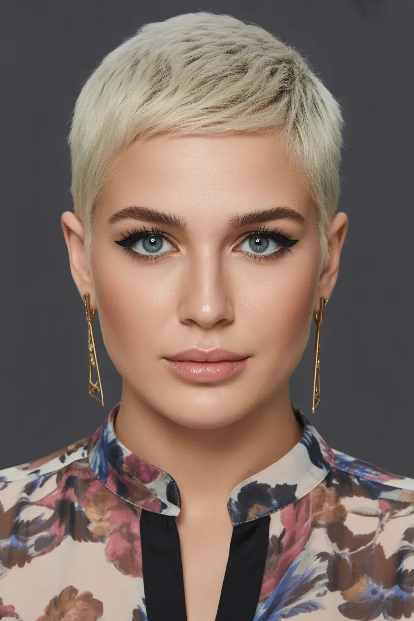 summer short haircut ideas 2026 Ultra Short Blonde Buzz with Feminine Definition