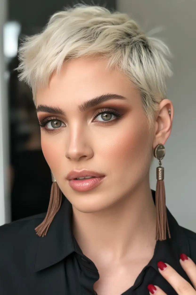 summer short haircut ideas 2026 Chic Platinum Pixie with Soft Texture