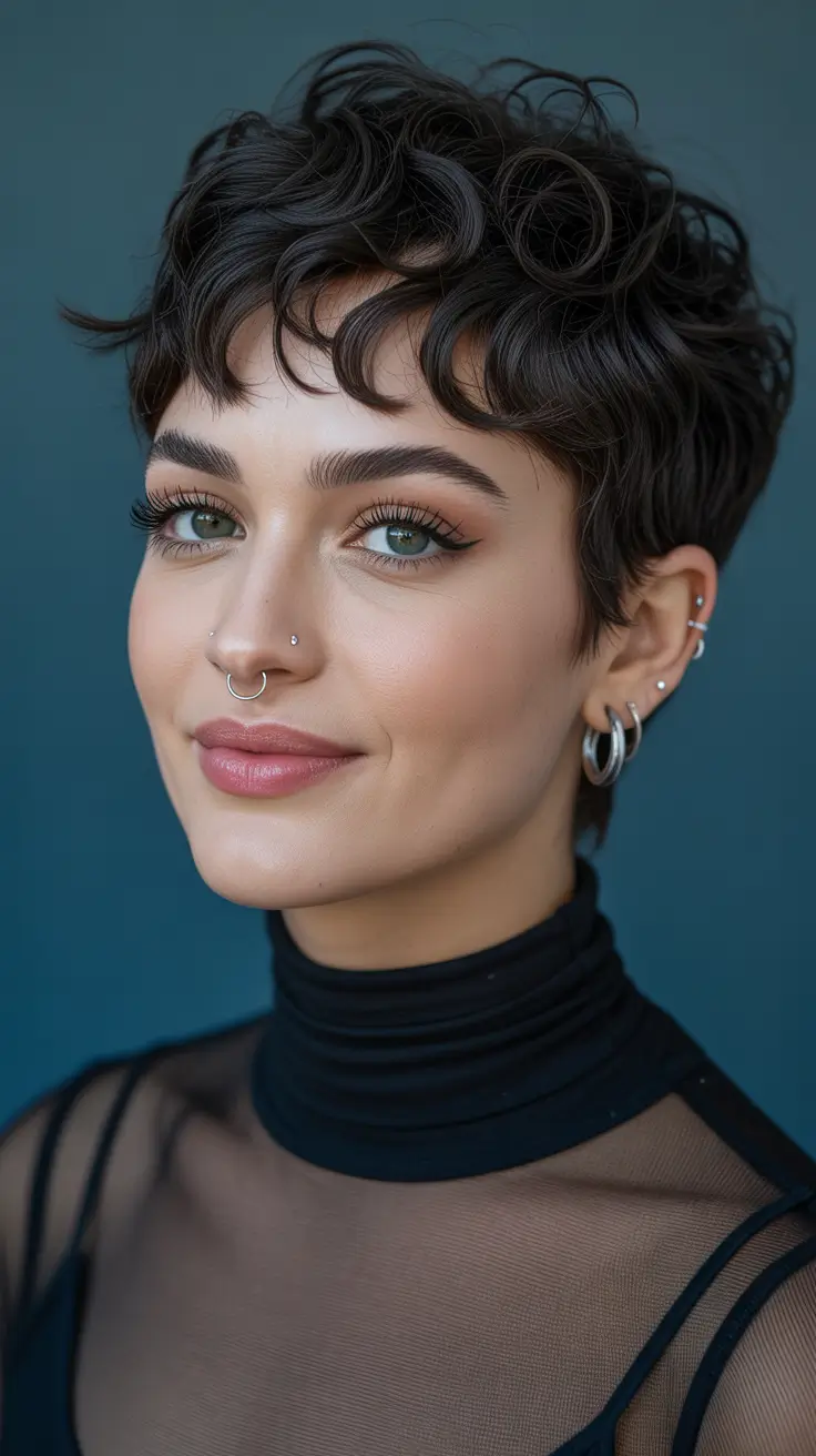 summer short haircut ideas 2026 Playful Curly Pixie with Soft Definition