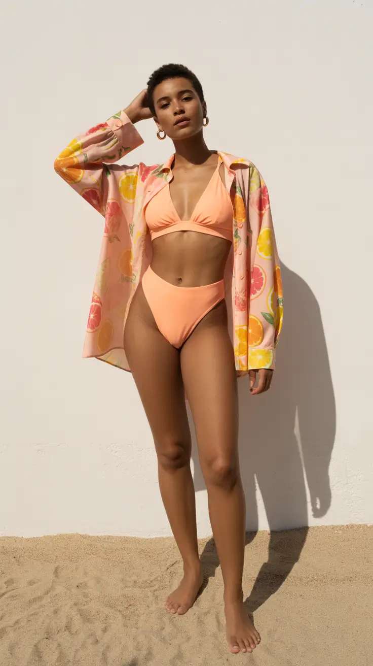 23 swimsuit coverups outfit 2026 Citrus Print Shirt Layer With Playful Energy