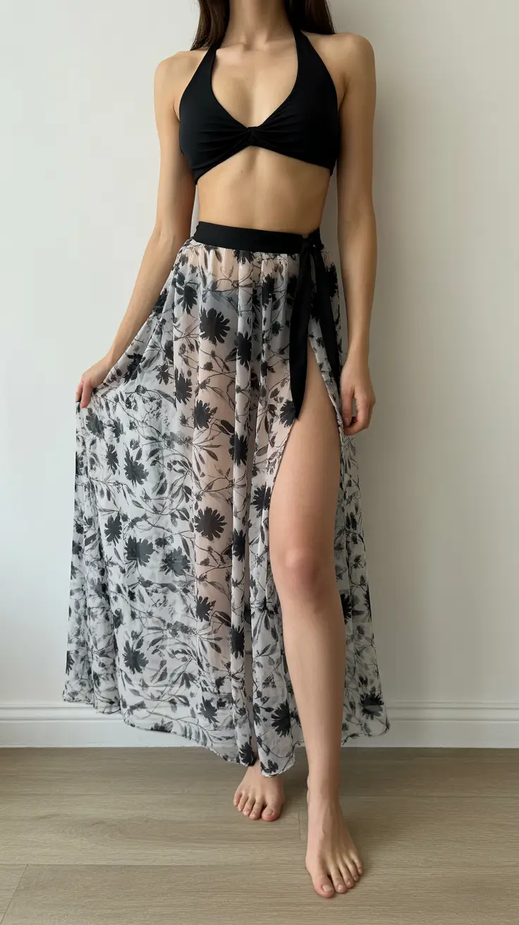 21 swimsuit with skirt 2026 Black and White Sheer Skirt Set That Feels Soft and Feminine