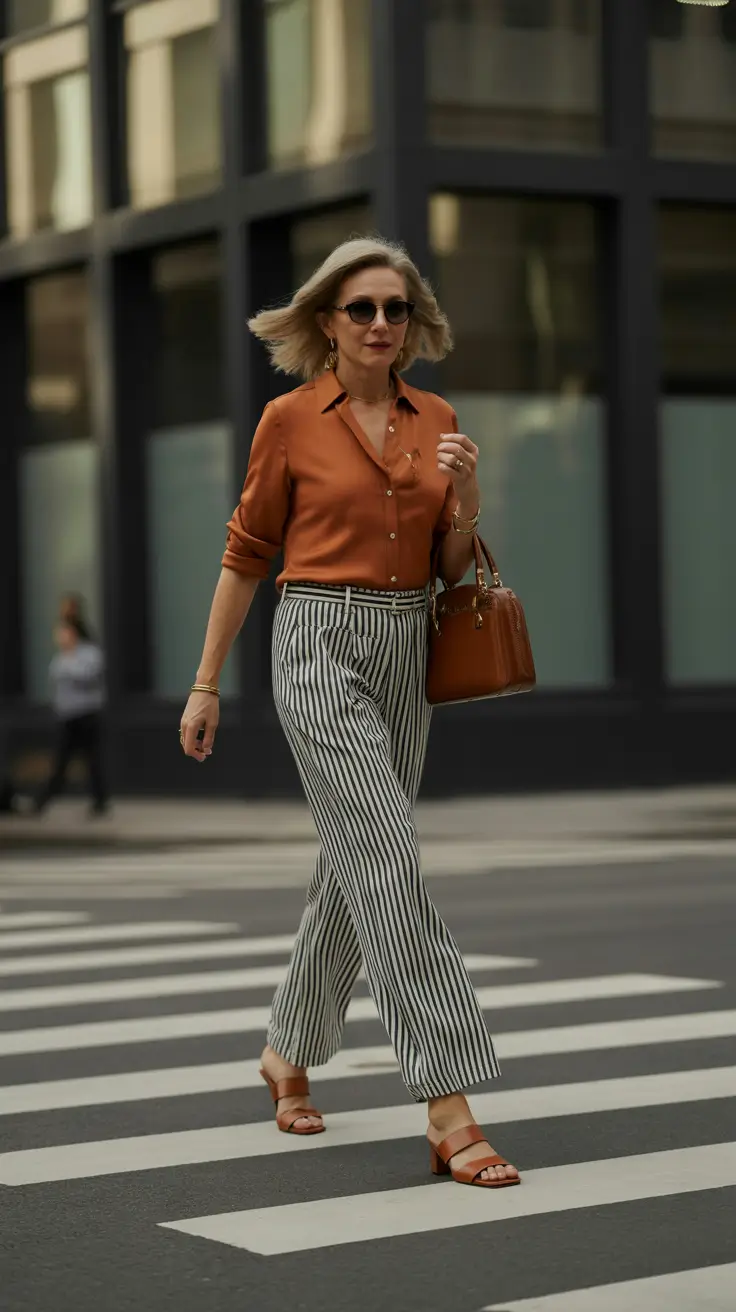 timeless summer outfit for women over 50 2026 Sharp Yet Effortless Stripes for Elevated Daily Style