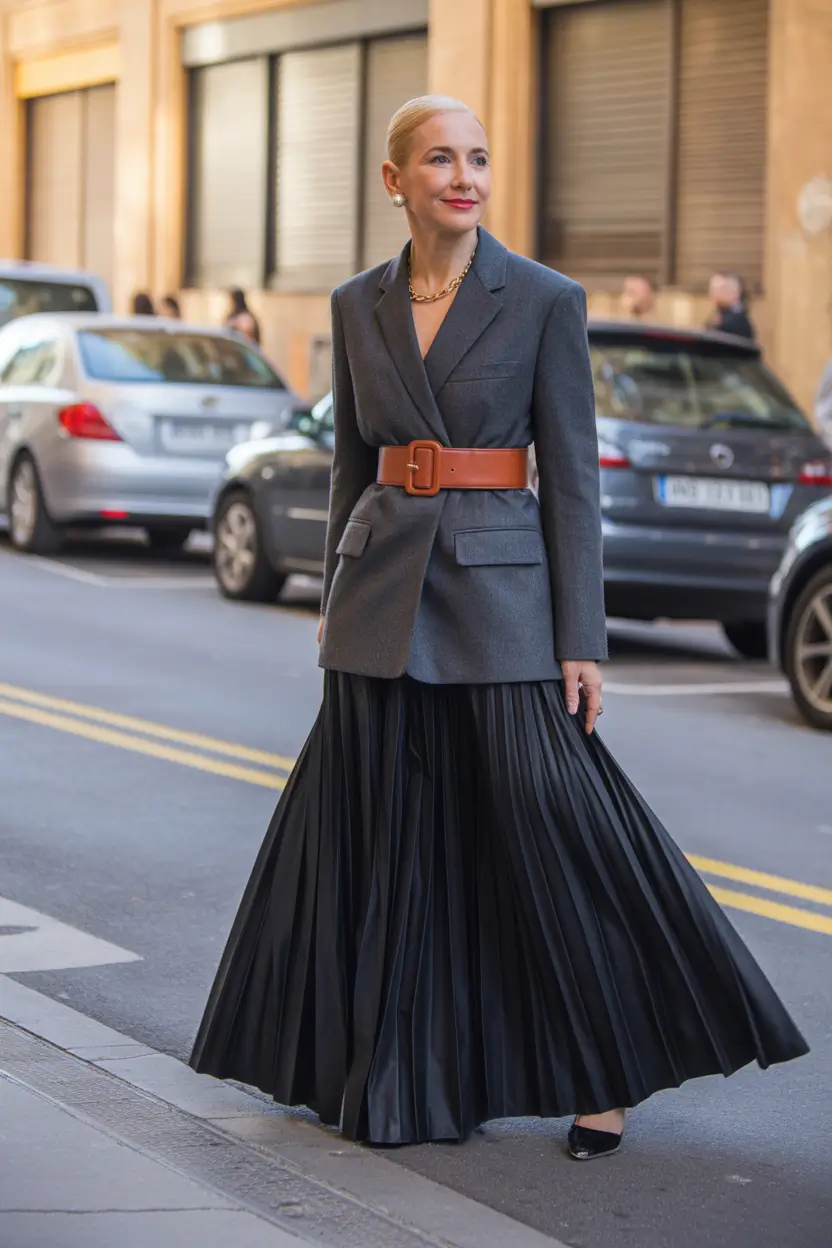 timeless summer outfit for women over 50 2026 Structured Blazers and Flowing Skirts That Command Attention