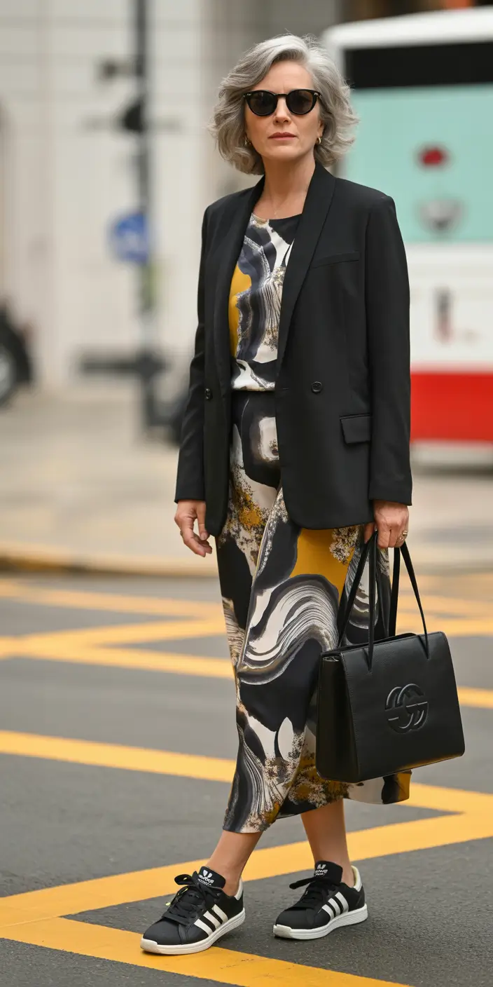 timeless summer outfit for women over 50 2026 Modern Prints and Relaxed Sneakers for Everyday Confidence
