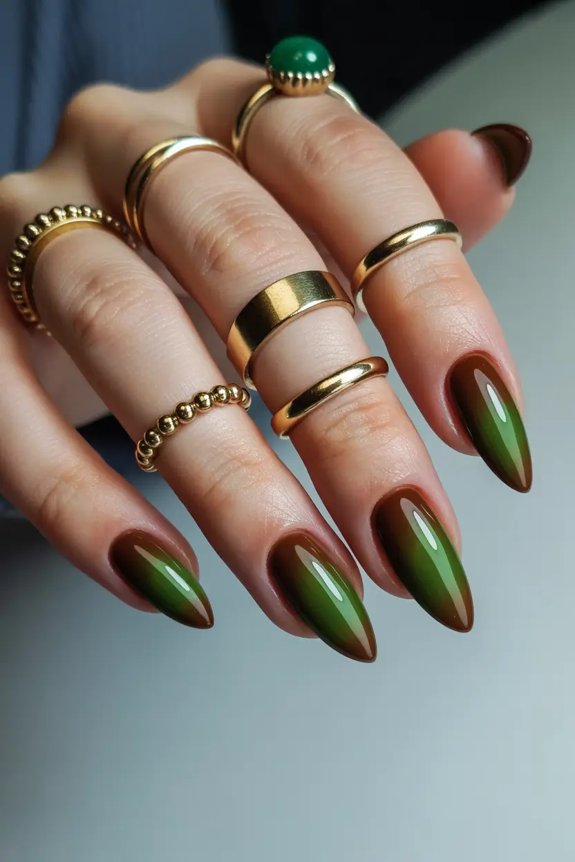 spring aura nails Deep Green Aura Nails With Earthy Spring Energy